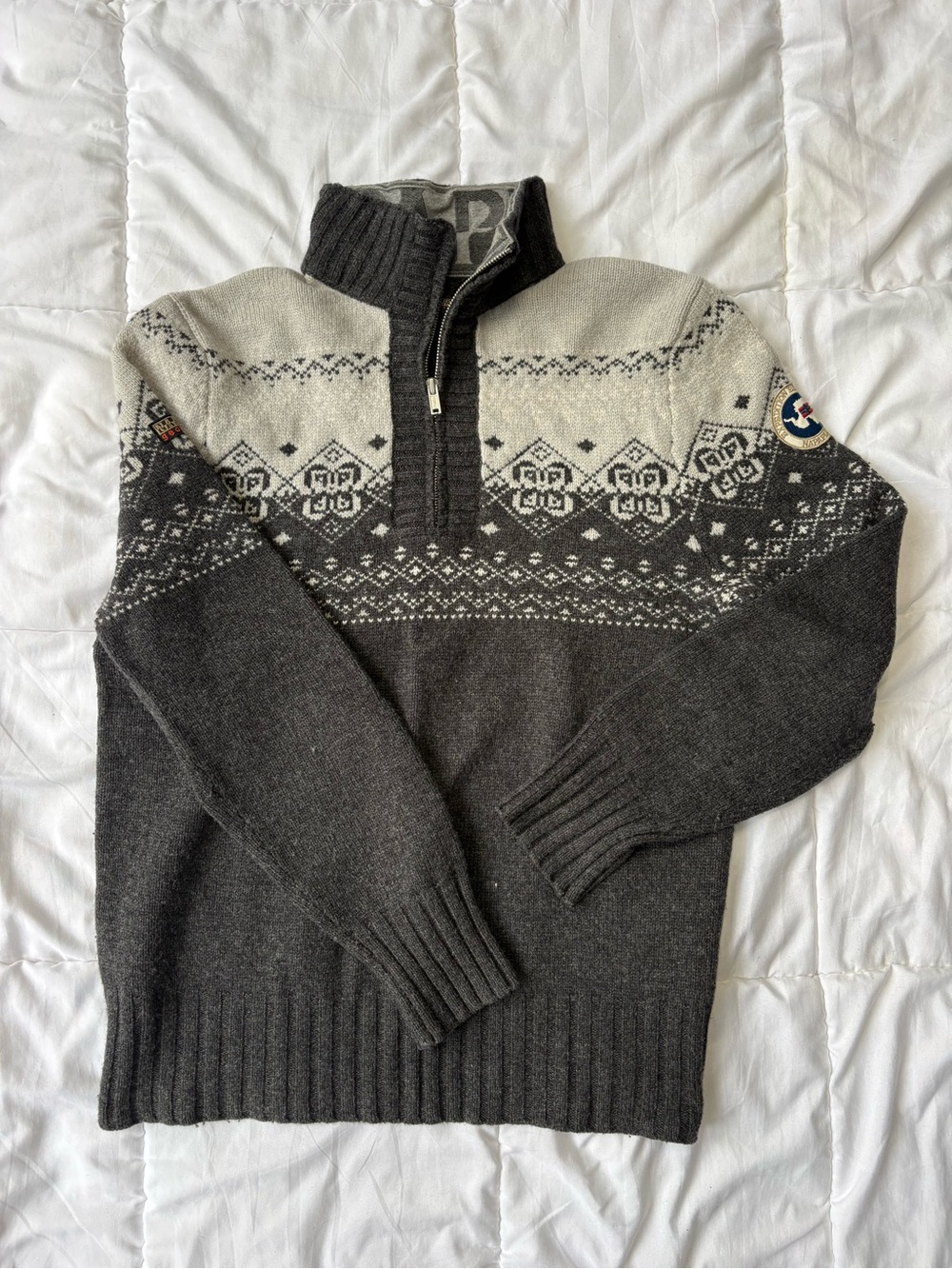 Napapijri Charcoal & Cream Nordic Half-Zip Sweater